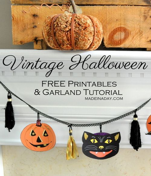Retro Vintage Halloween Printable Garland, vintage black cat
