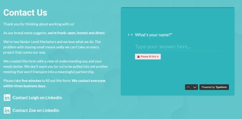 typeform example embedded on my own website.