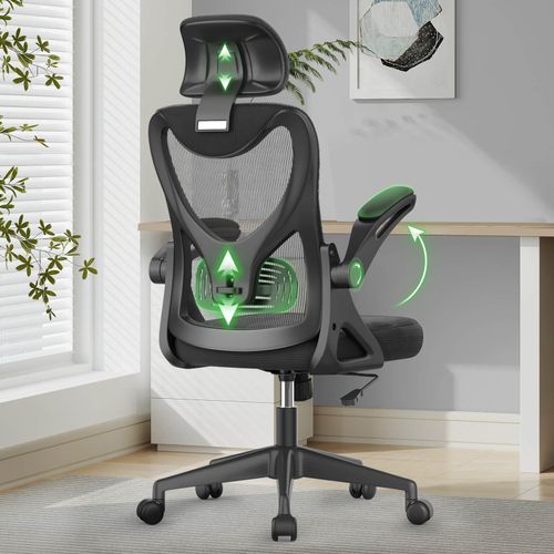 YONISEE Office Chair - Ergonomic Desk Chair with Lumbar Support Headrest Adjustable, Padded Flip-up Armrests Comfy Seat Cu...