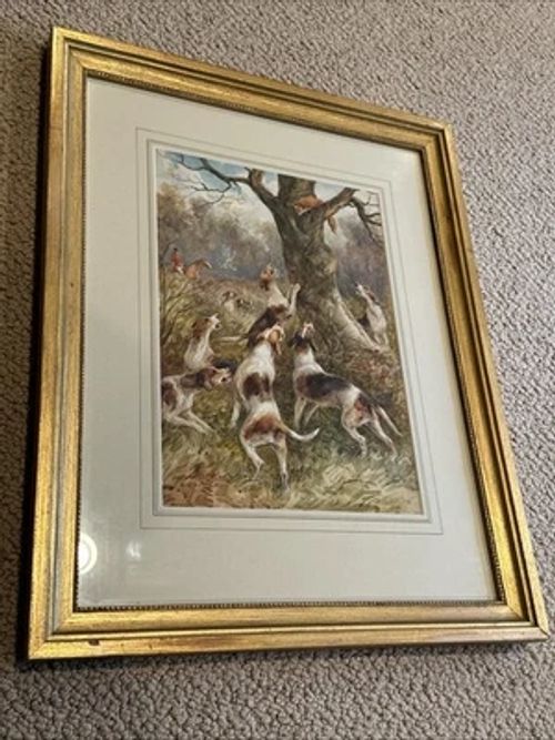 Arthur A. Davis Fox Hunt Scene Original 1907 Watercolor  “Out Of Reach” British - Image 1 of 4