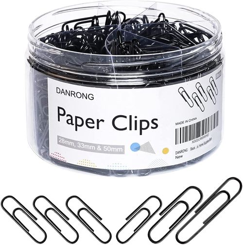 DANRONG 520 PCS Black Paper Clips Assorted Sizes, Small Medium and Large (1.1", 1.3" & 2"), Paperclips for Office, School, Ho