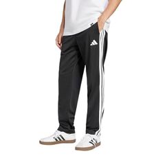 Adidas Mens 3-Stripes Tricot Regular Fit Open Hem Sportswear Track Pants, Black, Small