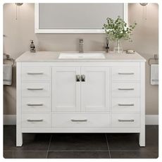 Eviva London 54 Inch Bathroom Vanity with Countertop, White Vanity Bathroom Sink Cabinet W/Quartz Countertop Porcelain Single Sink Design for Modern Bathrooms
