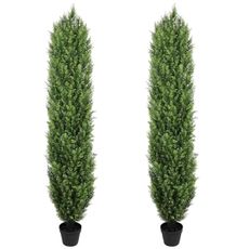 THE BLOOM TIMES Artificial Cedar Trees Outdoor Indoor 6FT Tall 2 Set, Realistic Faux Pine Cypress Shrubs Bushes, UV Resistant Large Fake Evergreen Plants for Front Porch Outside Planter Decor 6 Foot