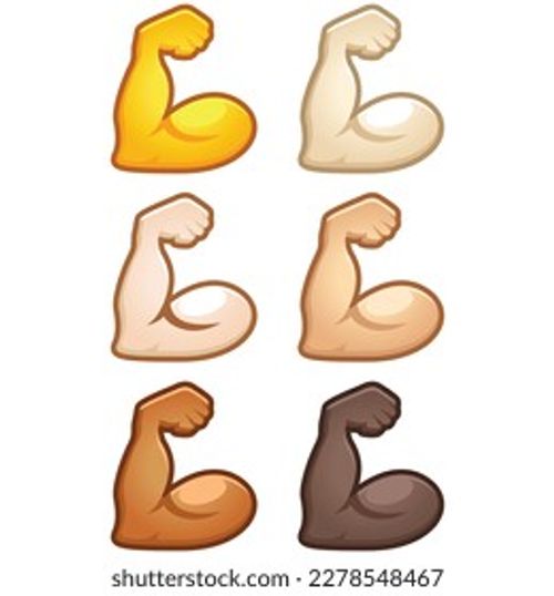 Different mood emoji. Emotional flex bicep muscle emoji hand set of various skin tonescute cartoon stylized vector cartoon illustration icons. Isolated on white background. Stock Vector