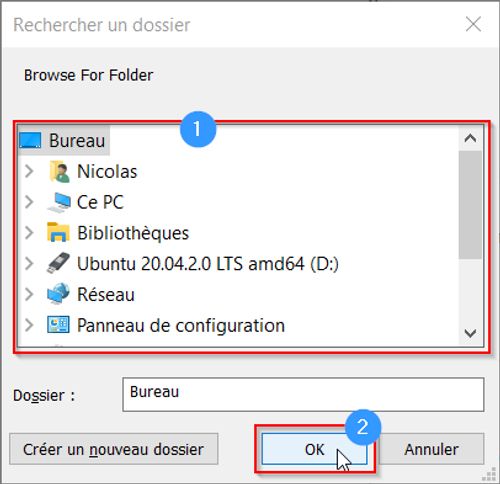 Linux Reader - choisir l'emplacement de sauvegarde et OK