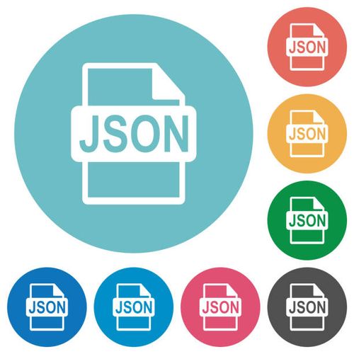 JSON file format flat round icons JSON file format flat white icons on round color backgrounds json stock illustrations