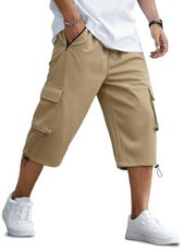 JMIERR Long Shorts for Men Below Knee Streetwear Baggy Cargo Shorts Classic Loose Fit Summer Work Short with Pockets, XL, Khaki