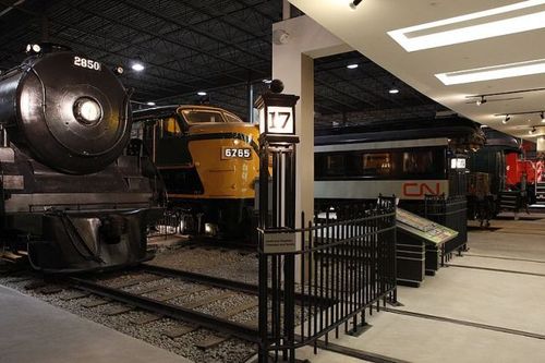 Locomotives and cars on display at the Canadian Railway Museum