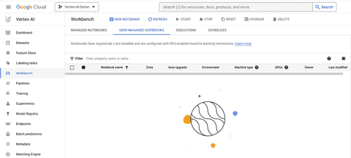 图 4.3 – Google Cloud 控制台中 Vertex AI 工作台 UI