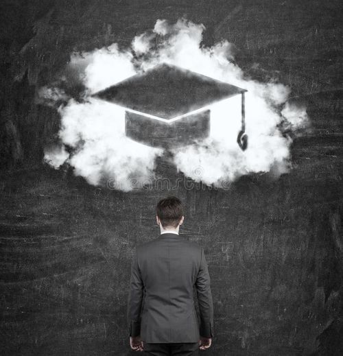 Businessman with drawing bachelor hat over head. Bachelor degree stock images, royalty-free photos and pictures