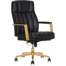 Thomasville® Lyndale Ergonomic Vegan Leather Mid-Back Office Chair, Black/Gold