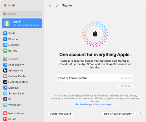 Sign in with your Apple Account in System Settings on your Mac