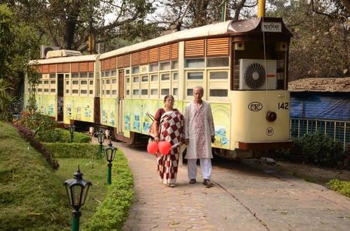 Indian Elderly couple enjoy tram ride on the eve of Valentines Day in Kolkata , India on Tuesday, 14th February ,2017.