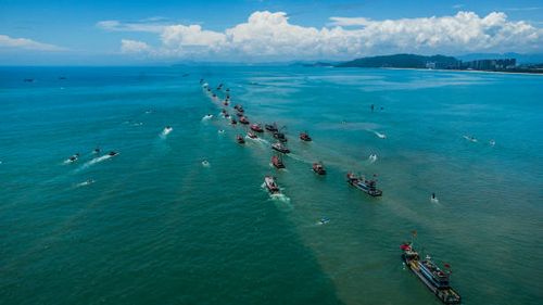 Aerial view of fishing boats in Shanwei