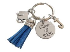 JewelryEveryday Custom Graduation Class of Disc Keychain with Graduate Cap, Letter Charm & Tassel, Class of 2026 or Beyond Key Chain