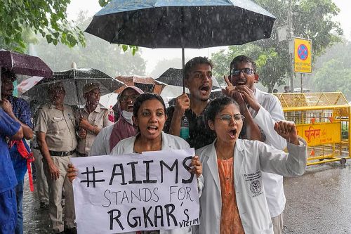 AIIMS doctors protest against killing of a postgraduate trainee doctor in Kolkata