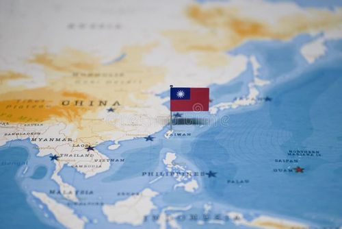The Flag of taiwan in the world map. Taiwan map stock images, royalty-free photos and pictures