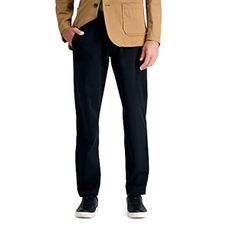 Haggar Men's Life Khaki Comfort Chino Flat Front Pant, Black, 32x29