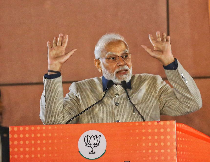 Prime Minister Narendra Modiji addressing his party members and Peoples after mysteries victory at Head Quarters at Delhi. 