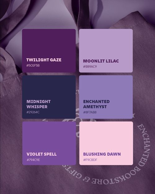 the color scheme for twilight is shown in shades of purple, pink, and blue
