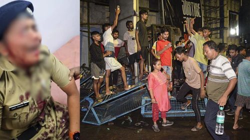 Kolkata Police constable injured on duty when a mob attacked RG Kar Hospital - X/@WBPolice and PTI
