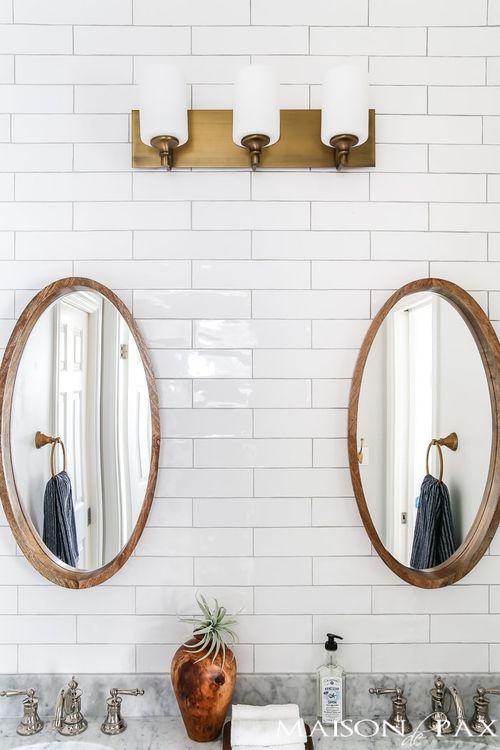 long white subway tile with Mapei warm gray grout | Maison de Pax