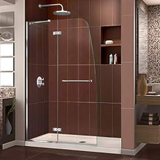 DreamLine Aqua Ultra 32 in. D x 60 in. W x 74 3/4 in. H Frameless Shower Door in Chrome and Center Drain Biscuit Base Kit, DL-6521C-22-01