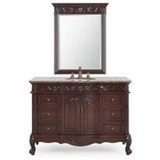 Benton Collection 48" Baltic Brown Granite Counter top Beckham Bathroom Sink Vanity & Mirror Set SW-3882SB-TK-48/MR-3882