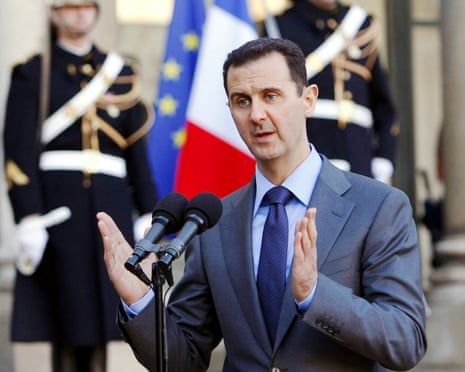 Bashar al-Assad speaking to the press in France in 2010