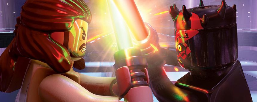 Gameplay of Qui-Gon and Darth Maul fighting in LEGO Star Wars: The Skywalker Saga
