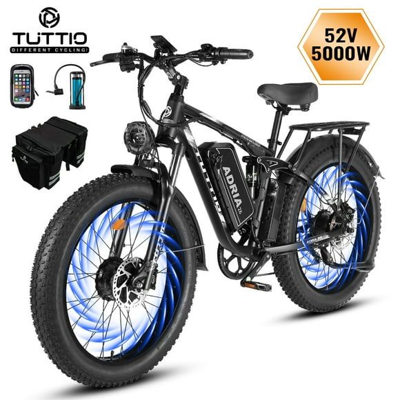 TUTTIO Adria26 Electric Mountain Bike for Adults, 5000W Motor, 52V 30Ah Battery, Max 46Mph, 100 Miles Range, 26" Fat Tire All Terrain Off-Road E Bike - Black