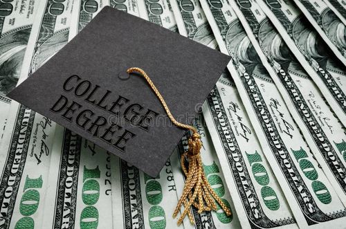 College Degree graduation cap with hundred dollar bills. Bachelors degree stock images, royalty-free photos and pictures