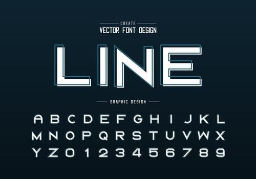 Line font with white shadow and alphabet vector, Bold typeface letter and number design, Graphic text on background vector