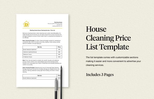 House Cleaning Price List Template in Word, PDF, Google Docs - Download | Template.net