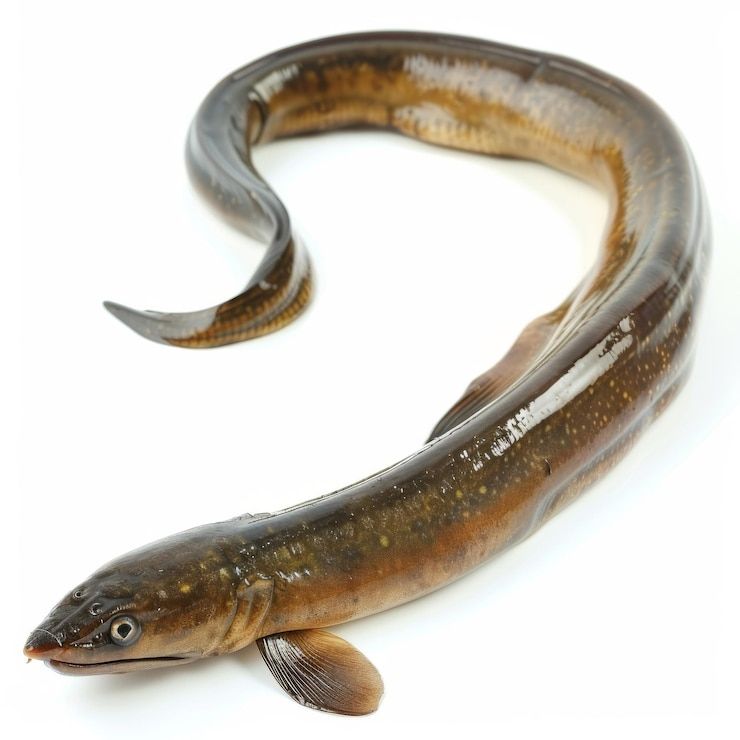 Photo fresh eel showcased against a pure white canvas