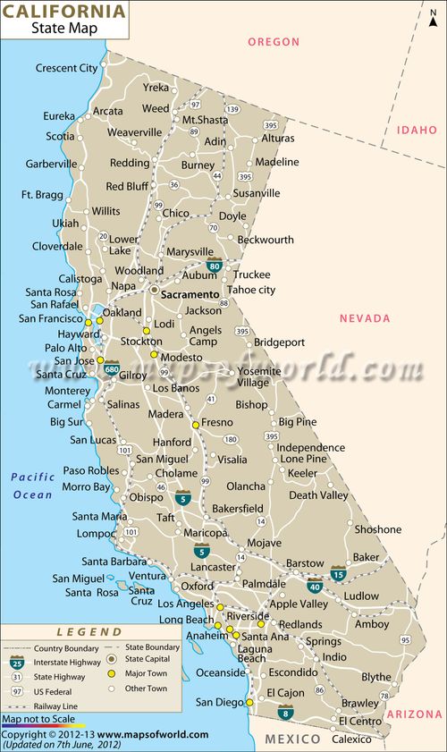 a map of california with all the major cities and towns in it's vicinity