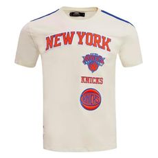 Pro Standard Mens NBA New York Knicks Retro Classics Taping Tee Eggshell/Royal Blue L
