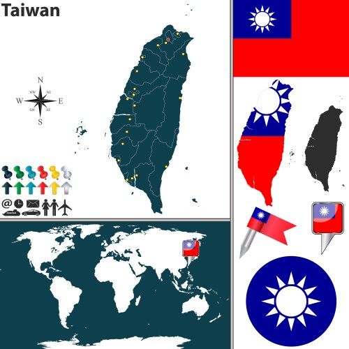 Taiwan Map with Regions Vector Image