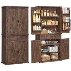VASAGLE LIRY Collection - Pantry Cabinet, 70.3-Inch Tall Farmhouse Kitchen Storage Cabinet with Barn Doors, Drawer, Tray, Adjustable Shelves, for Kitchen, Dining Room, Hazelnut Brown UBBK364K01