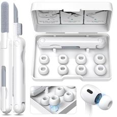 AirPods Pro 2nd Generation/1st Generation Earbuds (8 Earbud mounting Slots with Noise-canceling Holes and Built-in dust mesh), USB-C Charging Cradle, and Cleaning kit. 4 Pairs (XS/S/M/L), White