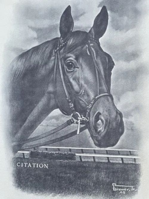 Vintage Citation Triple Crown Horse Racing Sporting Art Lithograph Allen Brewer - Image 1 of 4