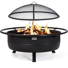 SUNCREAT 42" Outdoor Portable Fire Pit with Spark Screen, Fire Poker, Wood Burning Patio Fire Pits with Protective Ring, Black