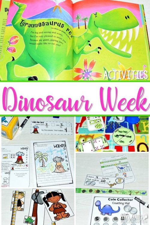 dinosaur week activities for kids to do in the classroom with pictures and text overlay