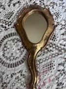 Vintage Italian Vanity Wooden Hand Mirror Florentine Gilt Gold  12" Long