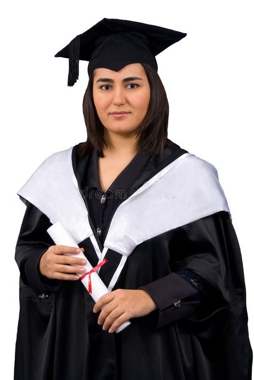 Young woman in black graduation gown hold certificate of degree. Isolated over white background. Bachelor degree stock images, royalty-free photos and pictures