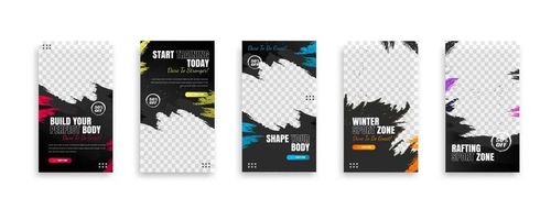 posts on social media vector illustration. Stylish graphics templates posts. dynamic abstractions typography photo. modern art paint and brush stains, fitness subjects gym. design frame post Template