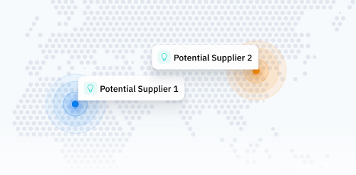 Two potential supplier location pins on a global map