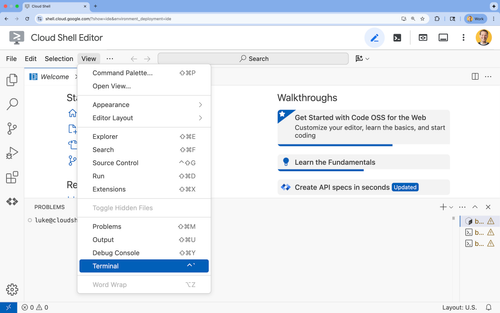 在 Cloud Shell 编辑器中打开新终端
