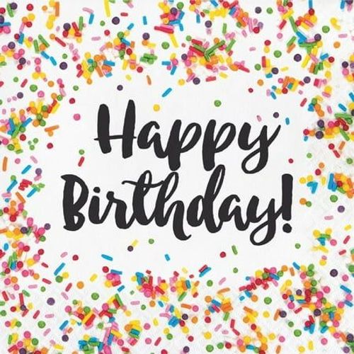 a happy birthday card with sprinkles and confetti